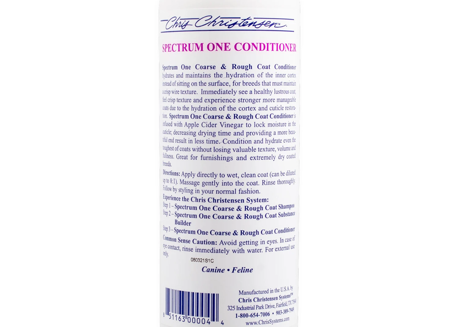 Chris Christensen Systems Spectrum One Coarse & Rough Coat 473 Ml Conditioner 4 Chris Christensen Systems Spectrum One Coarse & Rough Coat 473 Ml Conditioner - Image 4